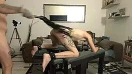 submissive teen controlled orgasms on punishment bench with dirty talk