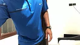 Colombian friend performs striptease with clothes ripped outdoors.