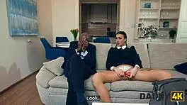 slutty wednesday cheats on her boyfriend, taking a big black cock from an older guy.