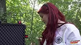Redhead Football Fan Mia May Picked Up for Public Anal Fuck by German Scout at Viewing