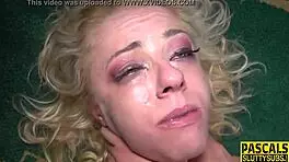 dominated petite 18+ blonde gets her mouth fucked in rough session