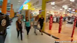 fucking glasses - mazy teen 18+ blows in public restroom for orgasm