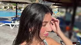 Public pickup leads to outdoor doggystyle fucking with beautiful lady and facial.