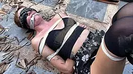 Hottie In Stockings Gets Tied And Tickled Outdoors