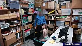 Skinny shoplifter gets roughly pounded by strict LP officer in office