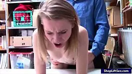 Skinny shoplifter gets roughly pounded by strict LP officer in office