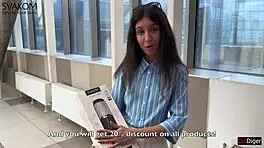 Brunette Babe Gets Powerful Cumshot from Svakom Alex Neo 2 Toy in Public