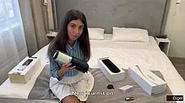 Brunette Babe Gets Powerful Cumshot from Svakom Alex Neo 2 Toy in Public