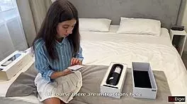 Brunette Babe Gets Powerful Cumshot from Svakom Alex Neo 2 Toy in Public