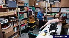 Skinny shoplifter gets roughly pounded by strict LP officer in office
