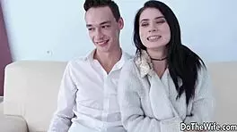 petite wife nicole black rides dick next to her cuckold husband