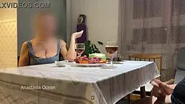 Husband Jerks Off Hidden Under Table While Talking to Step Mom