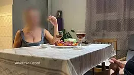 Husband Jerks Off Hidden Under Table While Talking to Step Mom