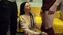 Nerdy beauty shares our big cocks in college group