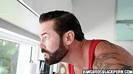 Ebony stepdaughter intensely sucks stepdad's cock after getting oiled up