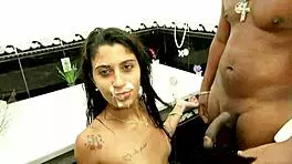 Tattooed Brunette Teen Gives Anal To Black Guy, Cumshot On Face