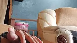 masturbating my cock in the living room 😈