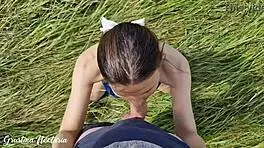 Fucked The Girl Next Door's Mouth In The Russian Field On A Hot Summer Day