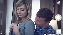 i fucked that casual teen well, connie sparkle bent over for doggystyle, cumshot on her shaved pussy after blowjob and licking