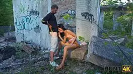 Sexy Russian brunette cheats on boyfriend with stranger in public