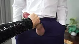 Roommate in leather outfit gives teen blowjob in dorm pov