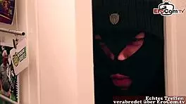 German brunette caught masturbating by friend and slammed with hardcore pounding in bedroom