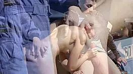 Adorable Brunette Susan Ayn Bangs in Classy Outdoor Threesome