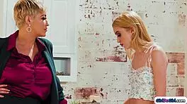 Stepmom Spanks Stepteen 18+ for Breaking Toy, Then Licks Pussy in Lesbian Oral Session. Old and Young 18+ Clash!