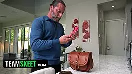 Babysitter Seduces Boss with Her Virgin Pussy and Monster Cock Tease, Leading to Cheating Muff Diving and Cum in Mouth.