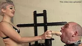 dirty slave deepthroats dildo with spitting