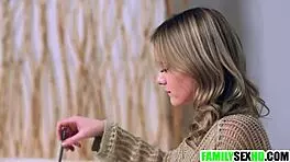 Stepmom guides stepson and stepdaughter in taboo bedroom lesson