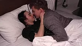 Sweet brunette moans loudly as she gets fucked doggy-style with a big cock, licking and orgasming like a slut