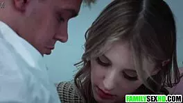 Stepmom guides stepson and stepdaughter in taboo bedroom lesson