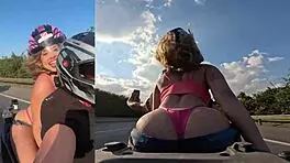 Hot Latina blonde shows giant butt on motorcycle ride along Brazilian highway.