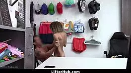 Allie Addison dragged to back office at work. Lifterhub does deep cavity search on her small 18+ tits.