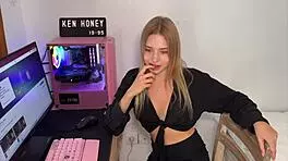 blonde friend teases playfully on outdoor camera for fun