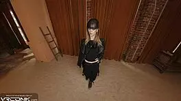 Cosplaying as skinny Furiosa, teen 18+ deepthroats monster cock in VR. Group scene includes missionary fucking.