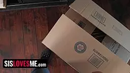 college bound stepbro's virgin stepsis gets surprised with dildo play and facial