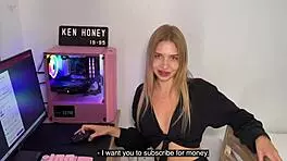 blonde friend teases playfully on outdoor camera for fun