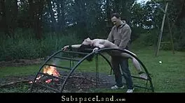 Skinny Sex Slave Exploited and Bound Outdoors by Ruthless Master!
