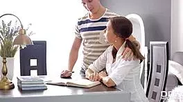 Horny Russian teen 18+ bends over her desk for rough banging 😏