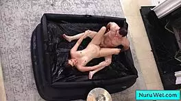 Sensual teen blonde masseuse Stella Sedona fucks her client John Strong with a wet nuru massage.