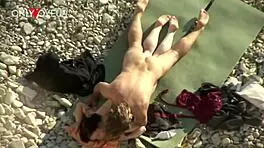 Beach voyeur thinks fresh sperm is good as sunblock cream?