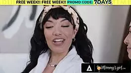 chloe surreal goes wild with stepmoms danielle renae and little puck in lesbian fucking