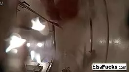 tiny babe elsa jean fingers her hairy pussy!