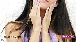 Super cute brunette teen 18+ receives daddy's massage on sofa