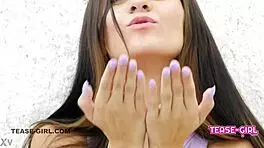 Super cute brunette teen 18+ receives daddy's massage on sofa