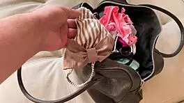 Stepsister teases my cock with her tight panties, then I finish on her big tits.