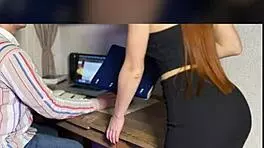 naughty secretary in shiny pantyhose seduces her boss with a sloppy blowjob and big ass tease