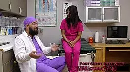 Intriguing encounter with neighbor Misty Addams as first gyno in latex gloves